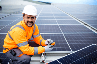 A man checking the voltage of solar panel